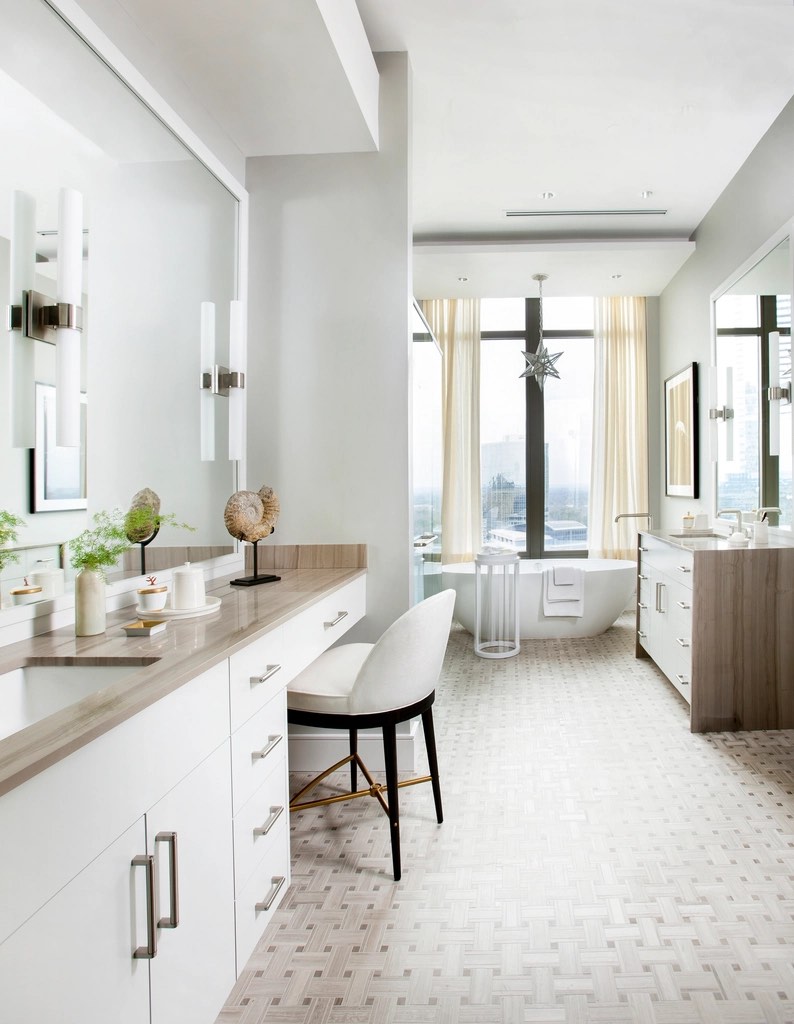 White kitchen with bar stools