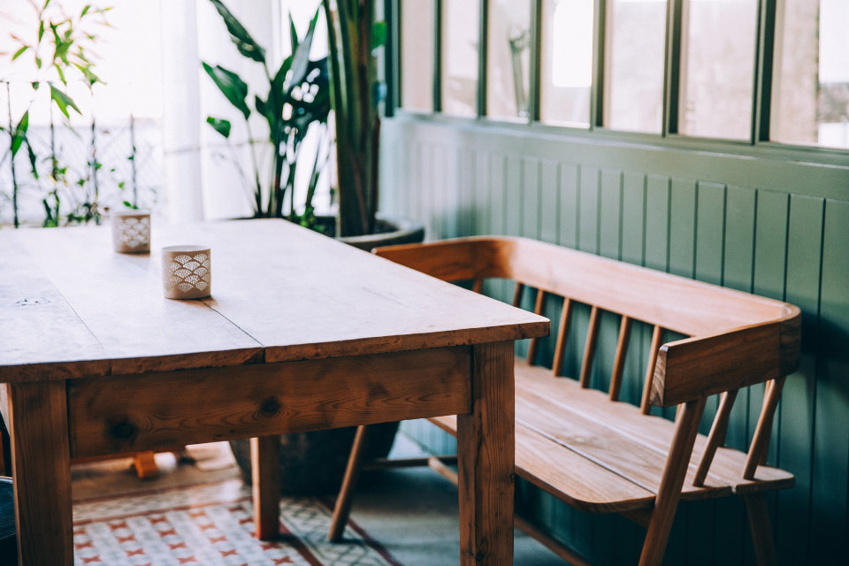 Dining area with wooden table